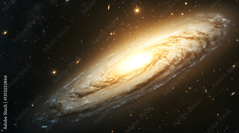 Fototapeta premium A breathtaking view of a spiral galaxy, glowing brightly against the backdrop of a dark, star-studded universe. Its swirling arms and radiant core are captivating.