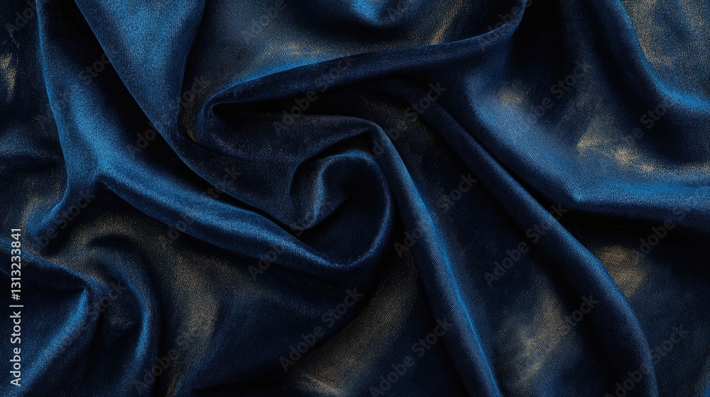Luxurious and Soft Deep Blue Velvet Fabric Draped in Gentle Curves and Waves for Backgrounds and Textiles Luxurious and Soft Deep Blue Velvet Fabric Draped in Gentle Curves and Waves for Backgrounds and Textiles