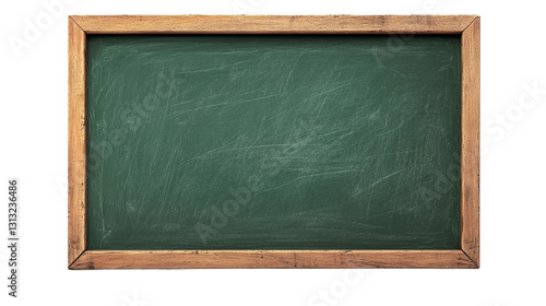 Green chalkboard blackboard with wooden frame isolated on transparent background, ideal for educational settings or restaurant menu boards, symbolizing learning or communication.