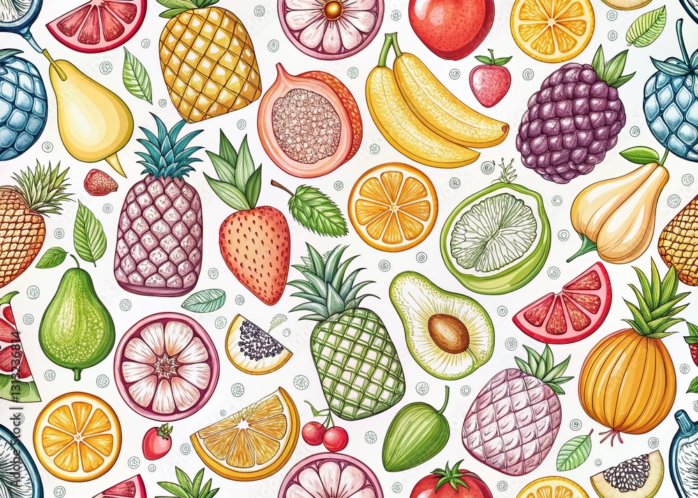 Elegant Fruit Line Art Repeat Pattern: Sophisticated Design for Gourmet Food Branding Elegant Fruit Line Art Repeat Pattern: Sophisticated Design for Gourmet Food Branding