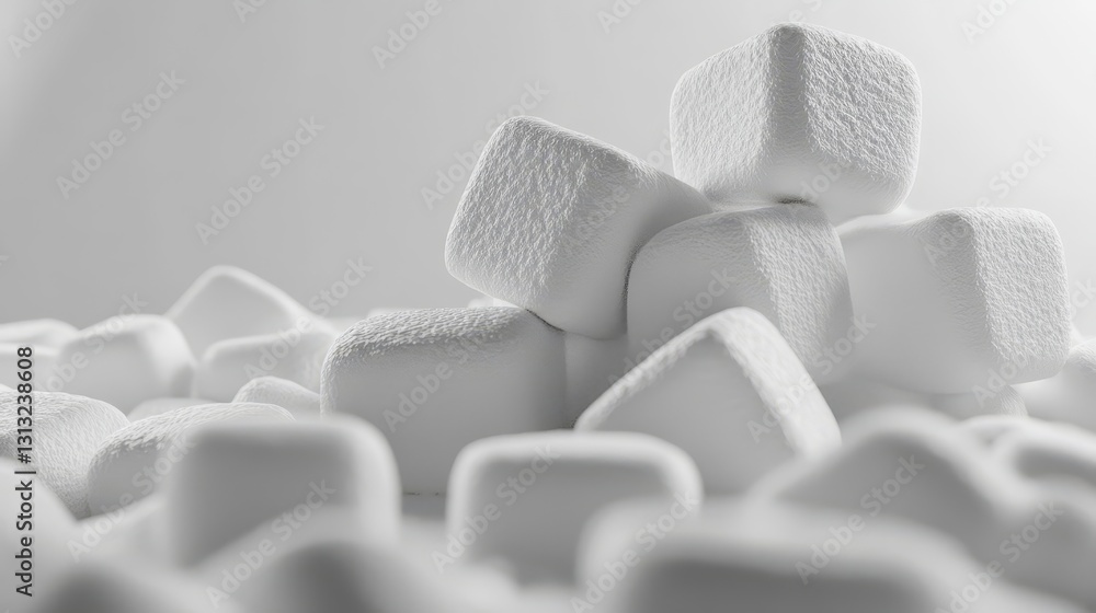 Obraz premium Pile of marshmallows in soft focus, studio shot, monochrome background