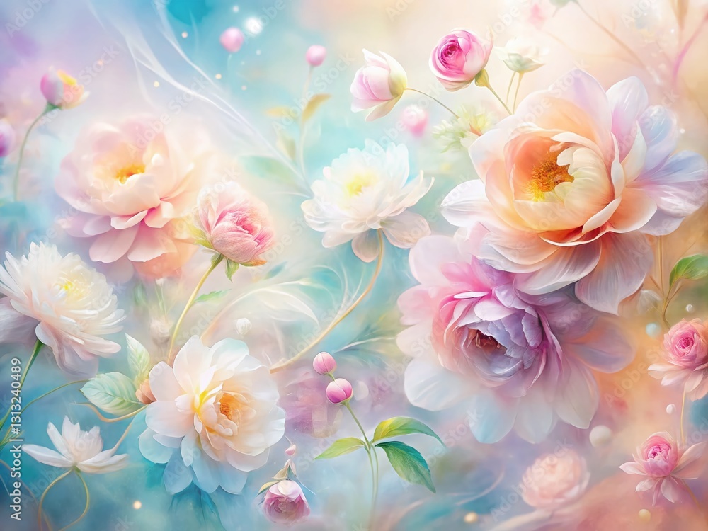 Elegant Pastel Flower Background: Long Exposure Hand-Painted Floral Design Elegant Pastel Flower Background: Long Exposure Hand-Painted Floral Design