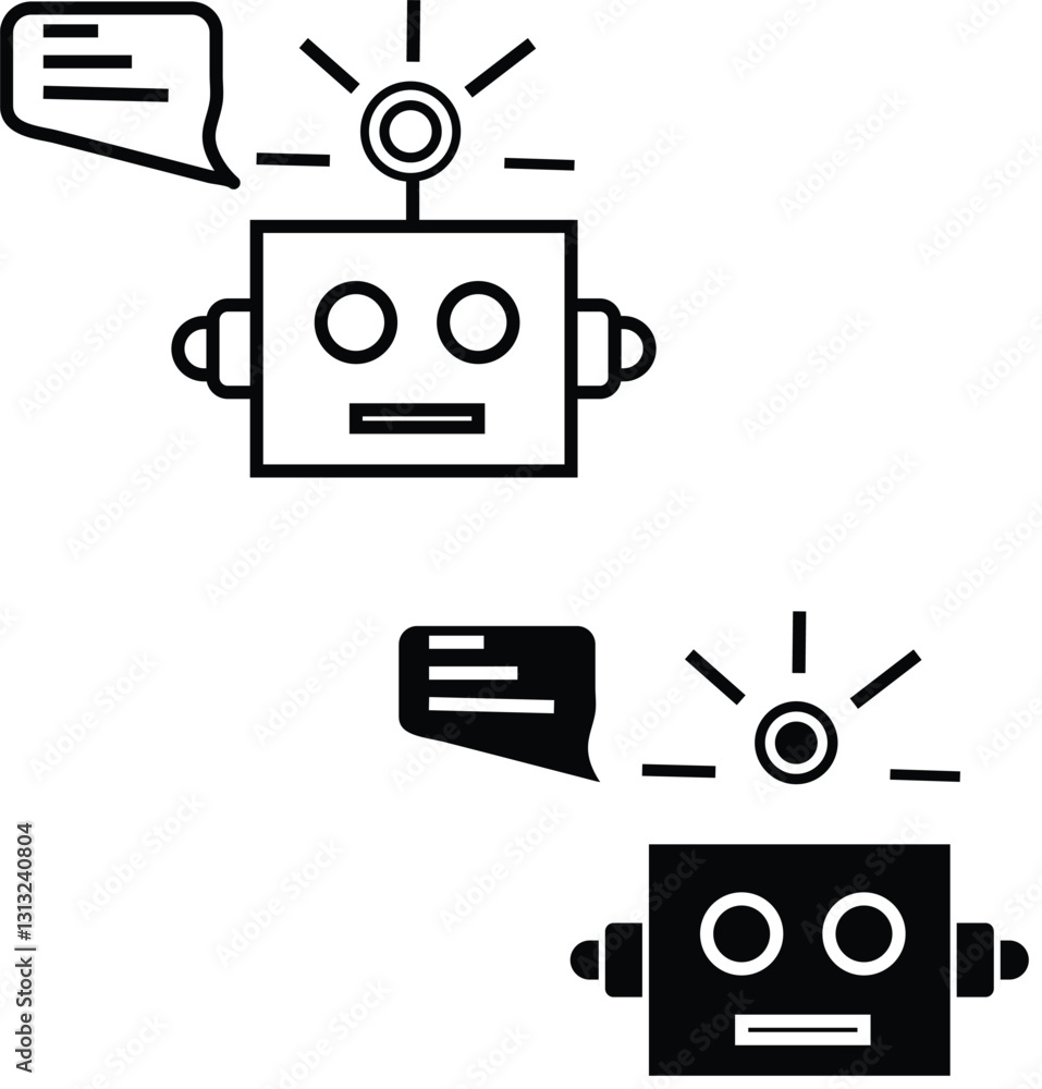 AI Chatbot Icon set Robot Head with Speech Bubble for Artificial Intelligence Conversations, Virtual Assistants, and Automation with Transparent Background. AI Chatbot Icon set Robot Head with Speech Bubble for Artificial Intelligence Conversations, Virtual Assistants, and Automation with Transparent Background.