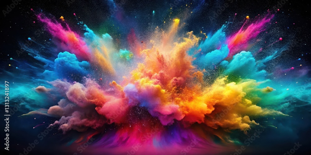 Colorful explosion in the air with swirling particles and vibrant hues, sky phenomenon, colorful mist Colorful explosion in the air with swirling particles and vibrant hues, sky phenomenon, colorful mist