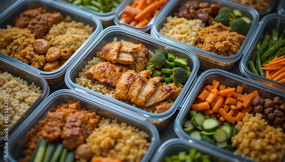 Healthy Meal Prep with Balanced Portions of Chicken, Vegetables, and Grains in Containers Healthy Meal Prep with Balanced Portions of Chicken, Vegetables, and Grains in Containers