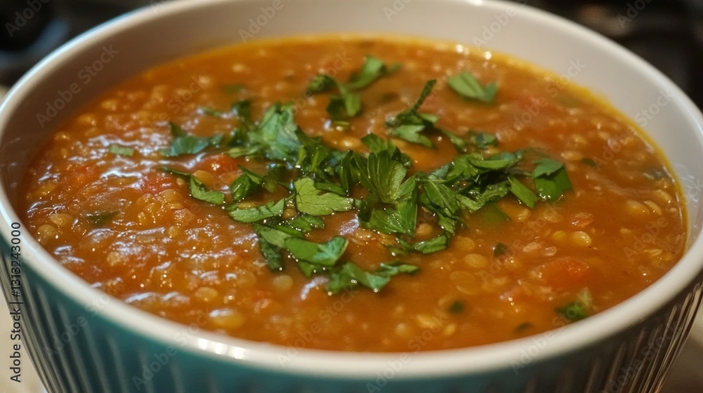 Delicious Lentil Soup with Fresh Herbs and a Vibrant Color Palette Delicious Lentil Soup with Fresh Herbs and a Vibrant Color Palette