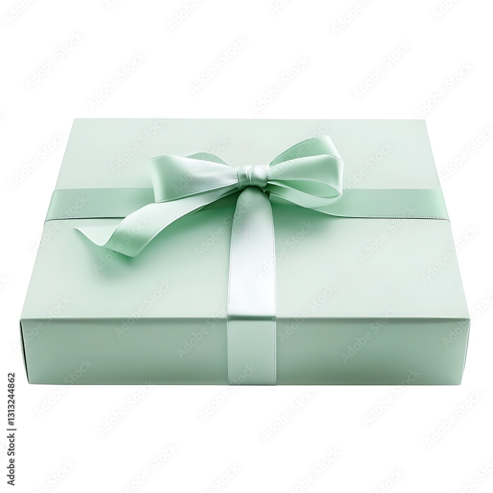 Green Gift Box with Ribbon Isolated on White Background Green Gift Box with Ribbon Isolated on White Background