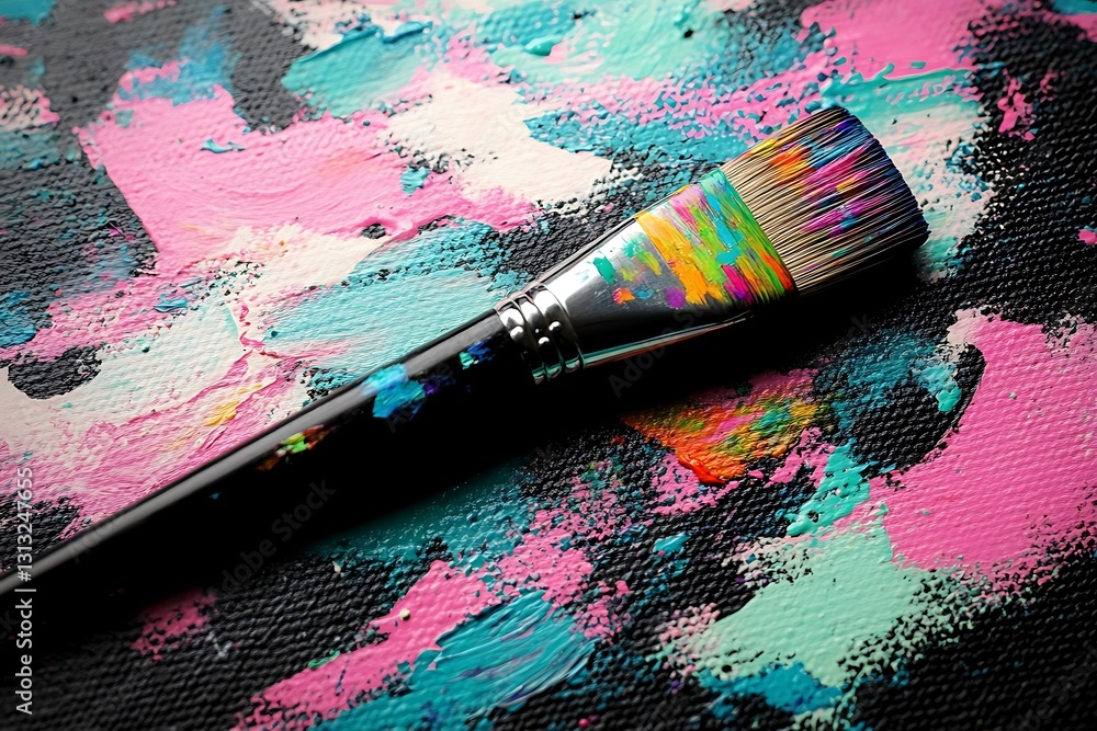 Fototapeta premium Colorful Abstract Painting Brush Strokes On Canvas