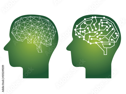 Wallpaper Mural 人工知能AIのイメージイラストのセット　人物の横顔と脳のコンピューター回路のワイヤーフレーム
 Torontodigital.ca