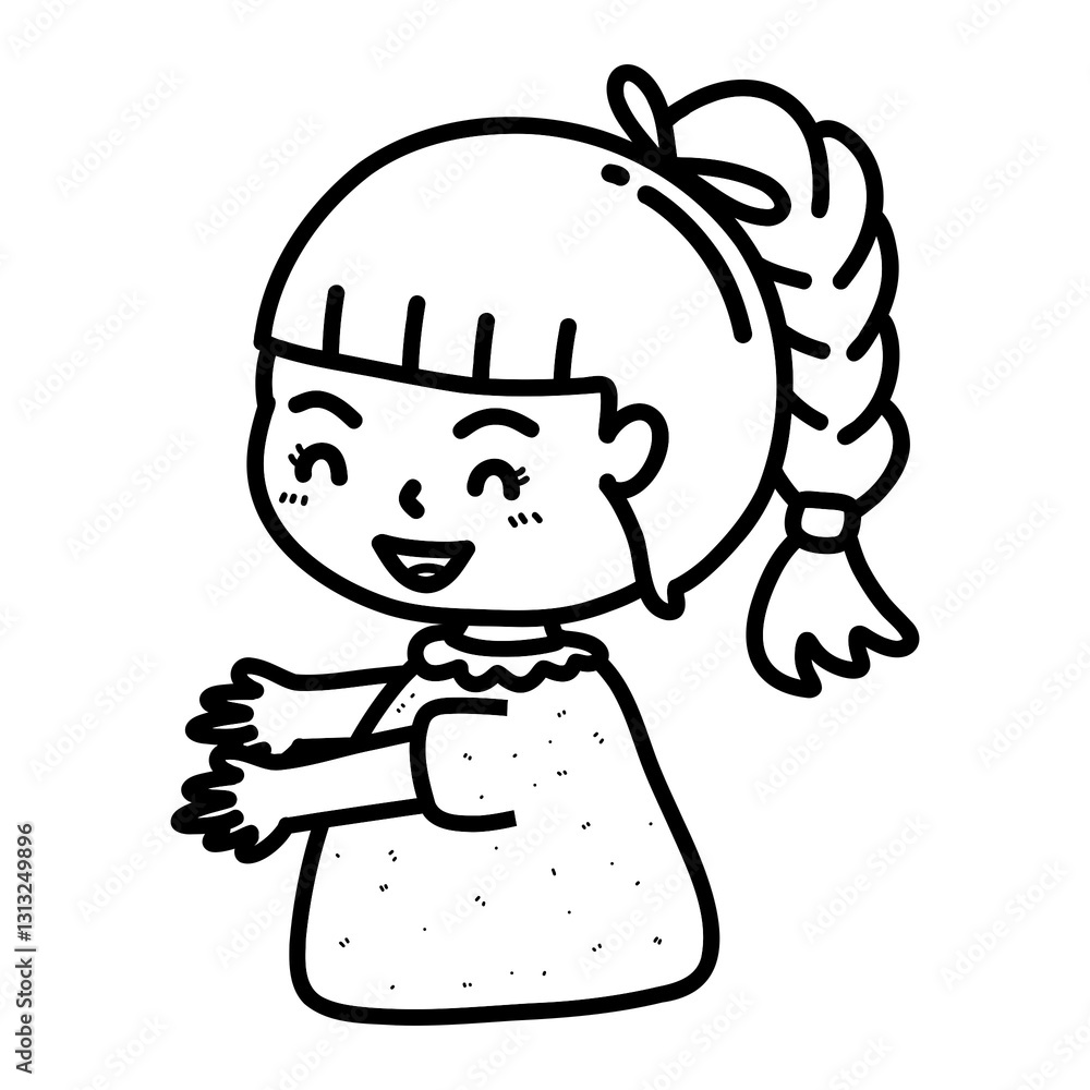 Cartoon outline illustration of a girl reaching out for a hug, concept of warm feelings, love illustration, mother's day concept coloring book illustration Cartoon outline illustration of a girl reaching out for a hug, concept of warm feelings, love illustration, mother's day concept coloring book illustration