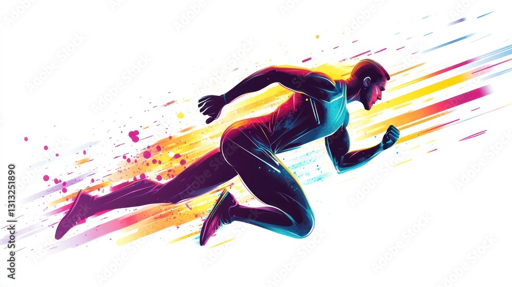 Running man silhouette in motion, vibrant colors, abstract background Running man silhouette in motion, vibrant colors, abstract background
