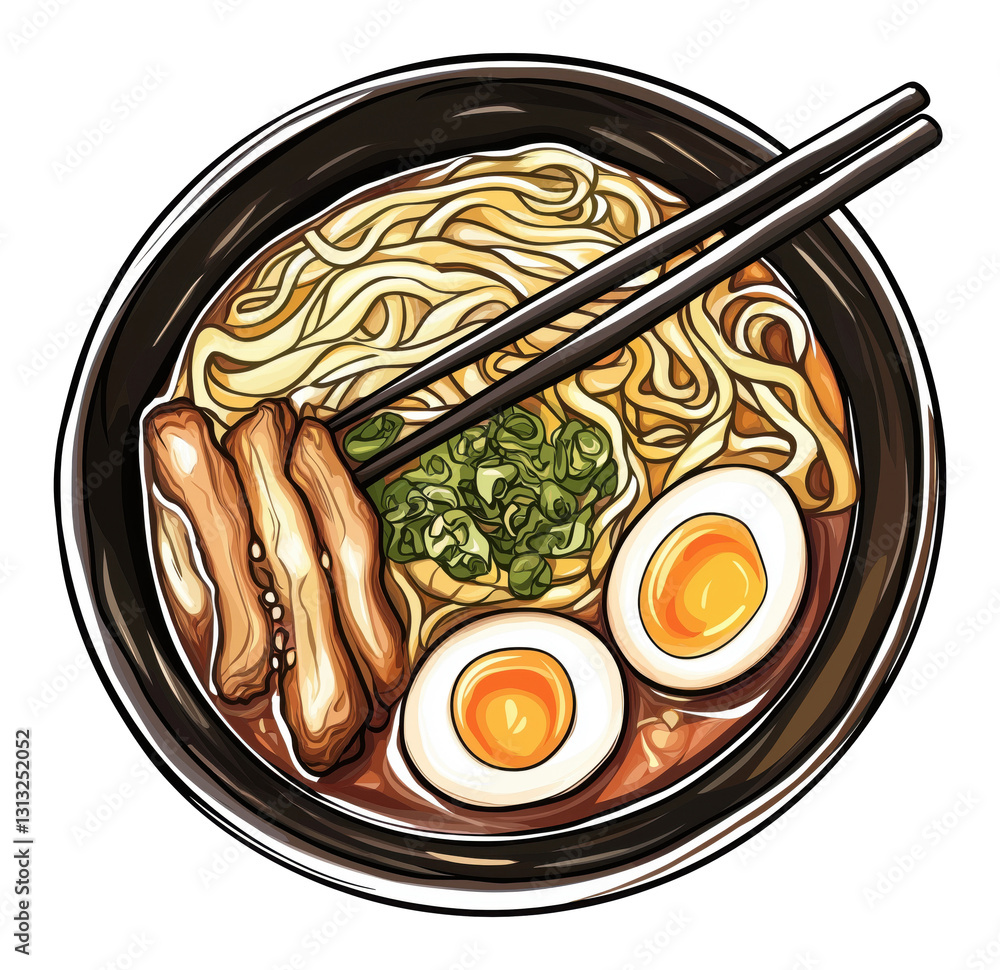 Φωτογραφία Illustration of a bowl of ramen with egg and green onions, isolated on a transpa