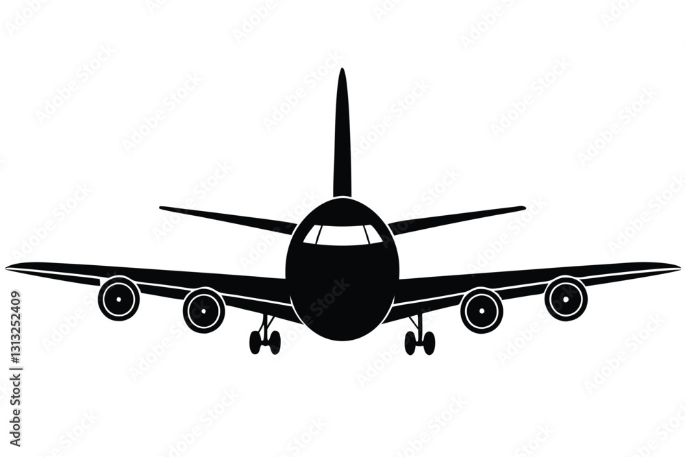 Airplane in simple style front view isolated on white background Airplane in simple style front view isolated on white background