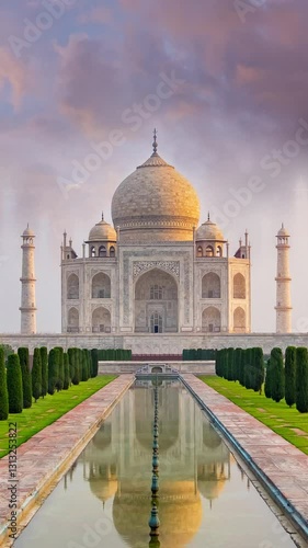 Time lapse of Taj Mahal, an ivory-white marble mausoleum on the south bank of the Yamuna river in Agra, Uttar Pradesh, India.