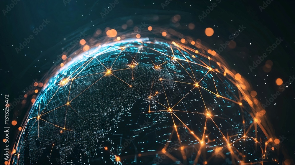Abstract 3D globe with glowing connection lines, symbolizing global connectivity and digital networks. Abstract 3D globe with glowing connection lines, symbolizing global connectivity and digital networks.