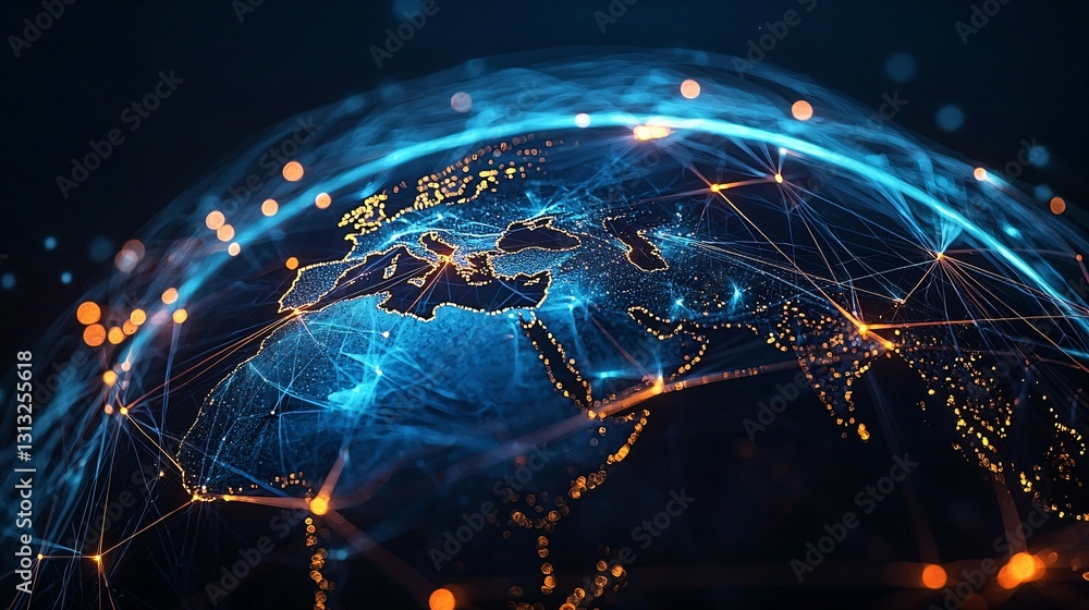 Abstract 3D globe with glowing connection lines, symbolizing global connectivity and digital networks. Abstract 3D globe with glowing connection lines, symbolizing global connectivity and digital networks.