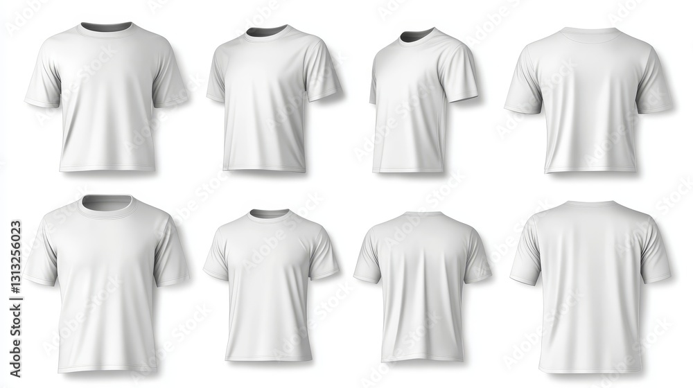 White T-shirts displayed in multiple views for clothing design White T-shirts displayed in multiple views for clothing design
