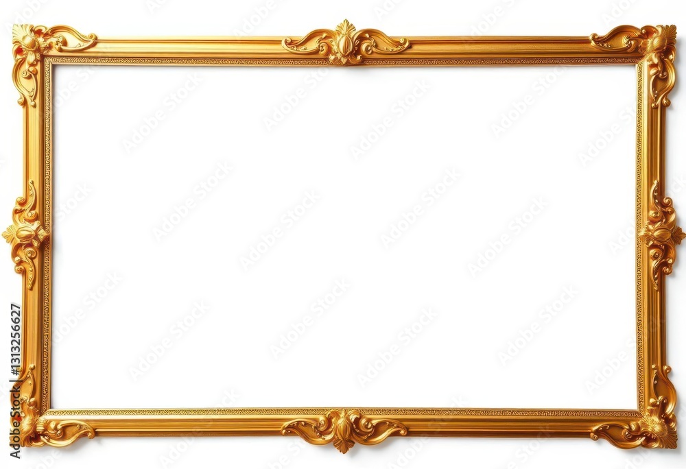 Elegant golden frames isolated on pure white background, background, decoration Elegant golden frames isolated on pure white background, background, decoration
