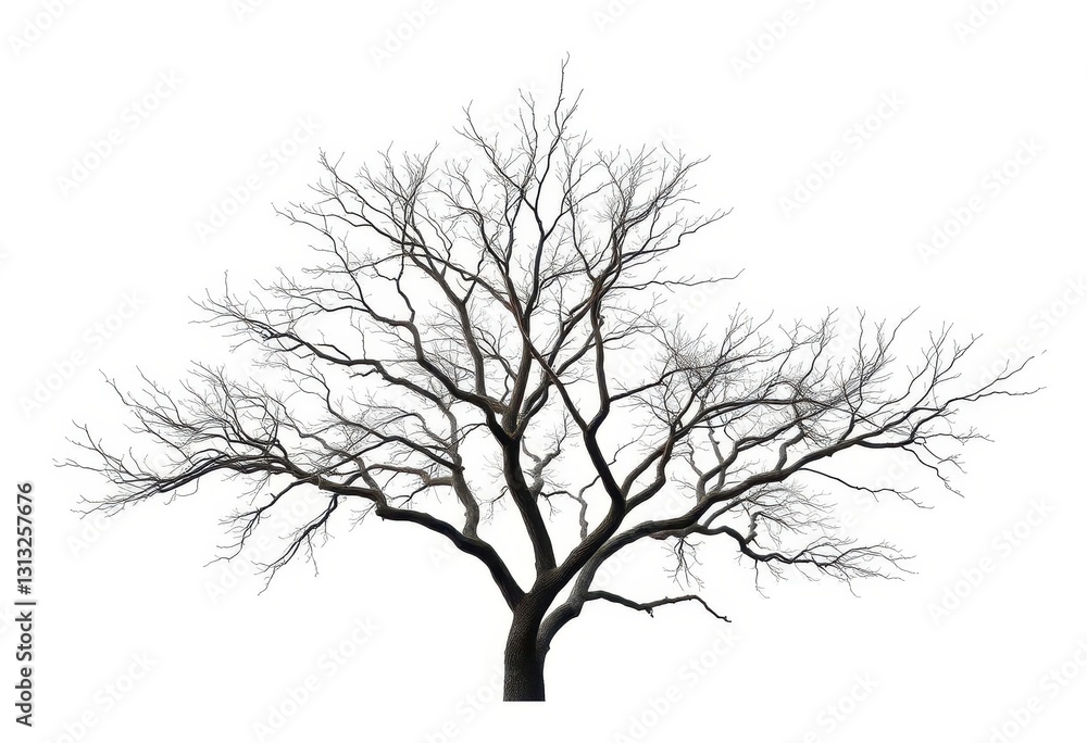 Fototapeta premium Lone deciduous tree, stark branches against pure white, majestic, serene