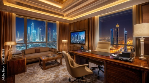 Luxurious executive office suite with city views. Ideal for business or travel