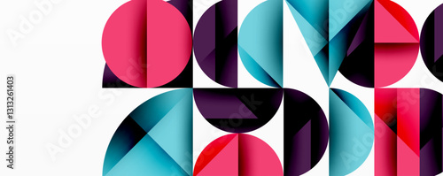 Abstract geometric pattern with intersecting circles and triangles in gradients. The high-contrast composition creates depth and a dynamic, modern aesthetic