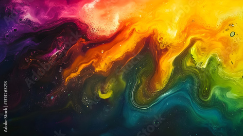 Psychedelic oil slick background with iridescent rainbow colors shifting and morphing in fluid motion