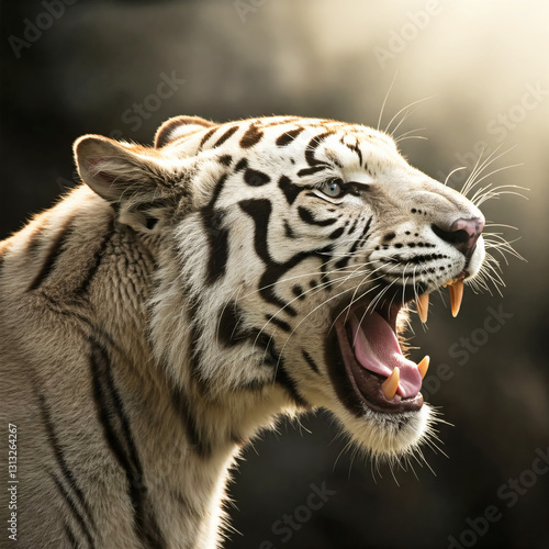 Artistic White Tiger Roar with Cinematic Lighting and Detail photo