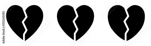Broken Heart. black  broken heart vector icons set. Broken Heart symbol. heartbreak icon.