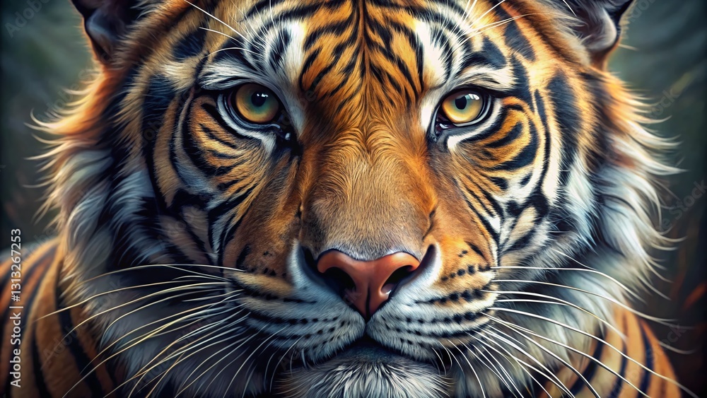 Naklejka premium Hyperrealistic Close-Up of a Zoo Animal Face: Detailed Portrait of Wildlife