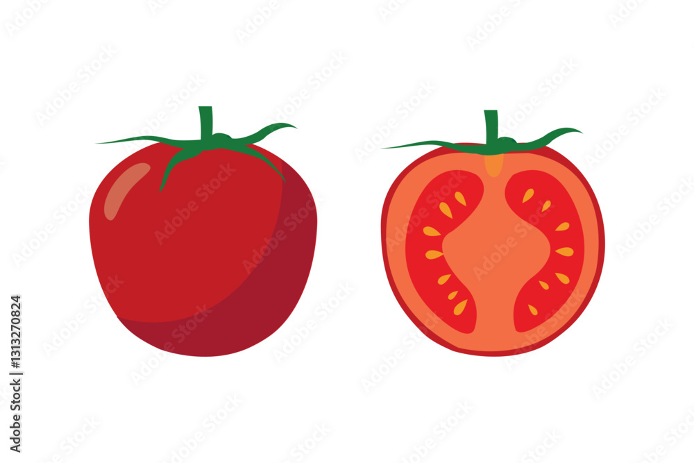 Tomato slice isolated on white. Tomato organic food illustration of healthy vegetable. Tomato slice isolated on white. Tomato organic food illustration of healthy vegetable.