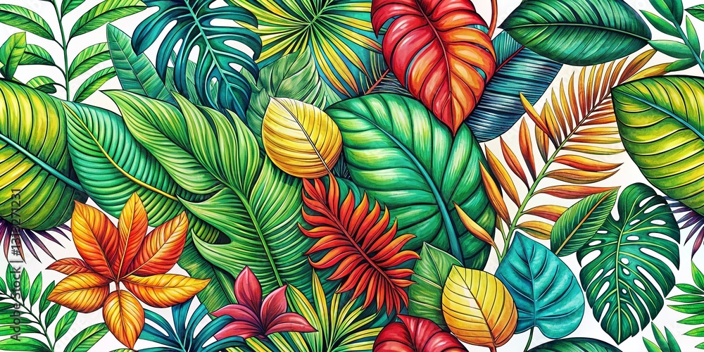Intricate Summer Doodle Tropical Leaf Pattern Background Intricate Summer Doodle Tropical Leaf Pattern Background