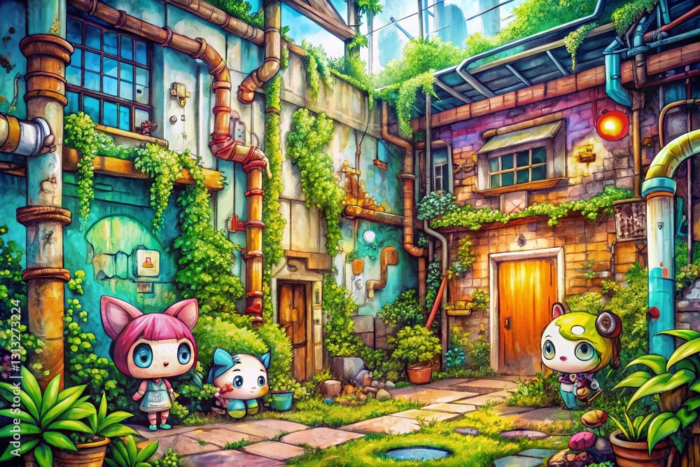 Fototapeta premium Kawaii Character Doodle Urban Exploration Journal Page