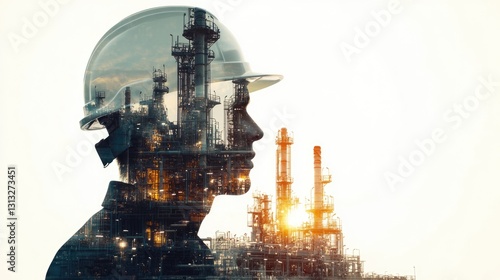 Industrial Worker Silhouetted Against Factory