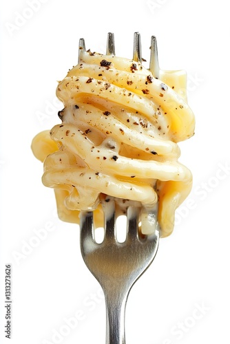 Garganelli pasta on a fork coated with truffle cream sauce isolated on white high resolution 