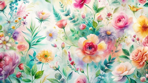 Long Exposure Botanical Watercolor Pattern: Delicate Brushstrokes & Floral Design