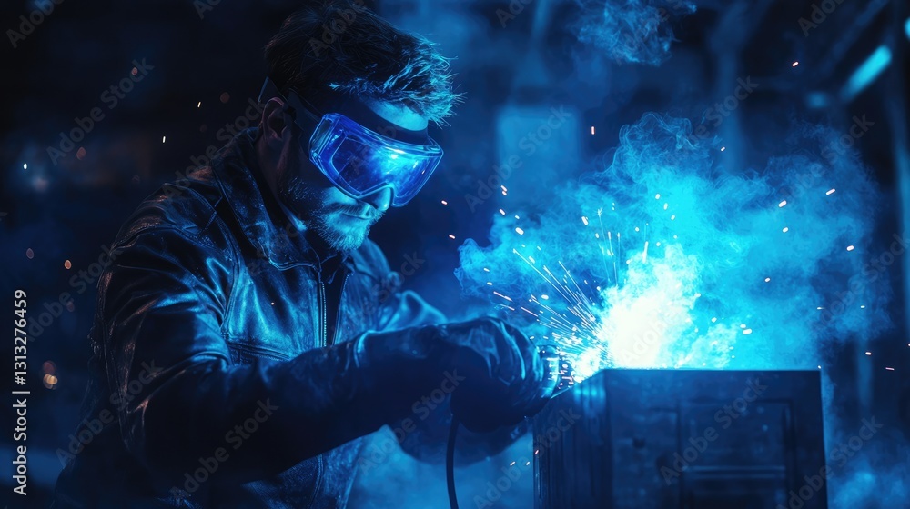 Welder Working in a Blue Haze Welder Working in a Blue Haze