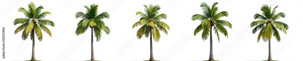Obraz premium Five distinct palm trees against a bright white background , photography, clipart