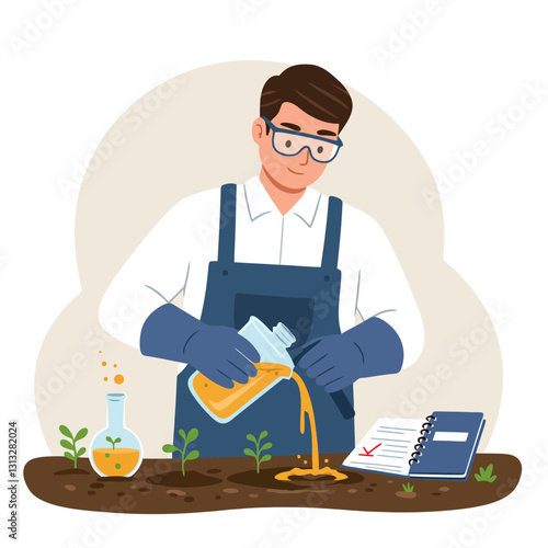 Scientist Pouring Liquid on Plants for Research and Observation