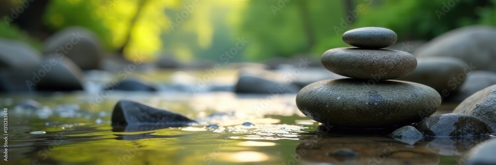 Serene river stones balanced precariously beside a gently flowing stream , simplicity, smooth Serene river stones balanced precariously beside a gently flowing stream , simplicity, smooth