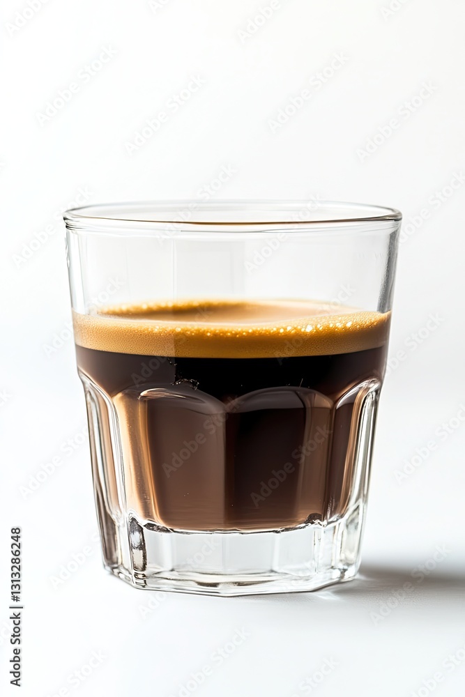 Hot chocolate in a transparent glass on a white background Hot chocolate in a transparent glass on a white background