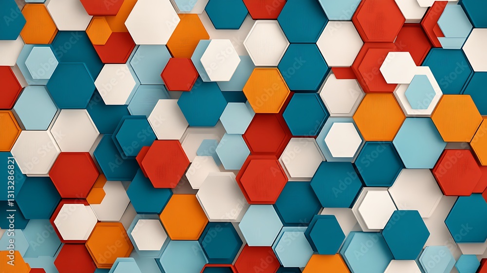 Vibrant 3D Render of Interlocking Hexagons in Teal, Red, and White AI Generated Vibrant 3D Render of Interlocking Hexagons in Teal, Red, and White AI Generated