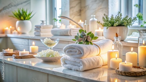 Luxurious Spa Bathroom Countertop  Towels  Decor  Relaxation