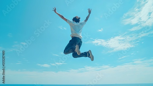 Wallpaper Mural Person jumping joyfully in open sky. Torontodigital.ca