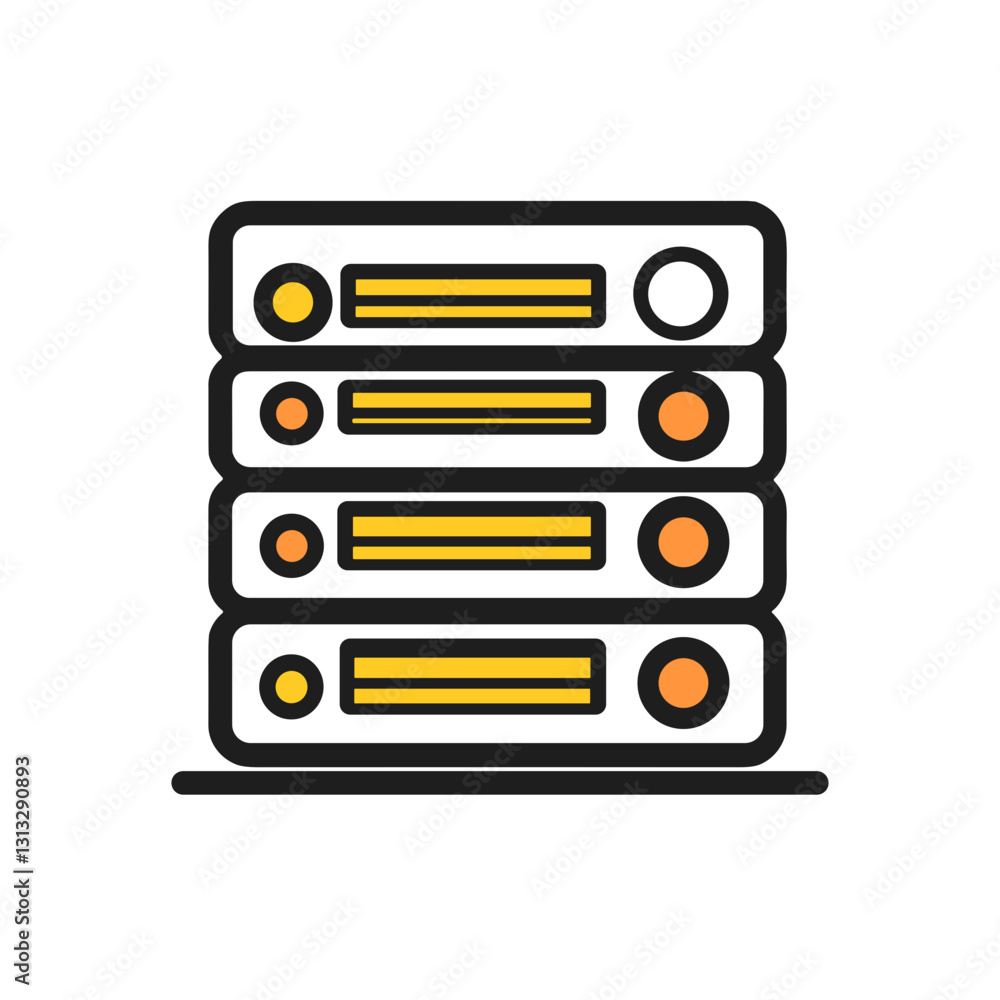 Web hosting server illustration with bright yellow and orange details and modern design Web hosting server illustration with bright yellow and orange details and modern design