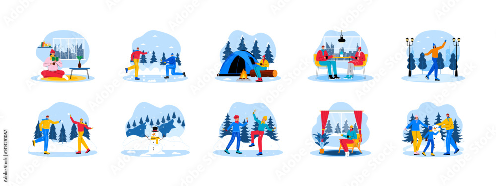 Fototapeta premium Winter set illustration. Flat vector illustration concept.