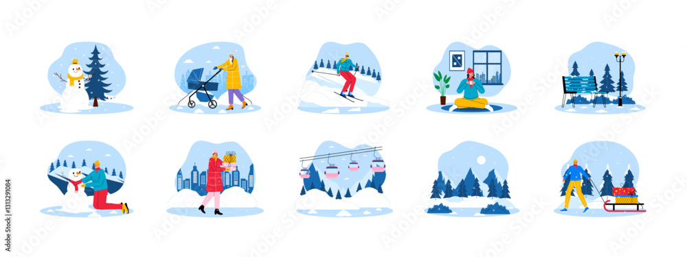 Fototapeta premium Winter set illustration. Flat vector illustration concept.