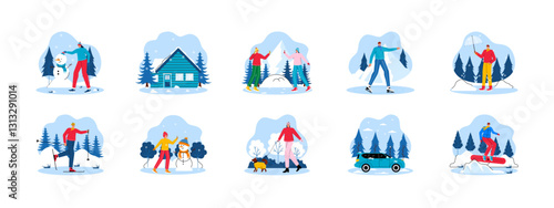 Winter set illustration. Flat vector illustration concept.