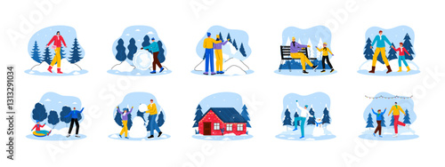 Winter set illustration. Flat vector illustration concept.