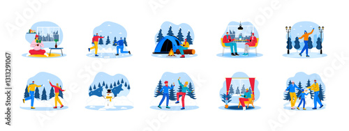 Winter set illustration. Flat vector illustration concept.