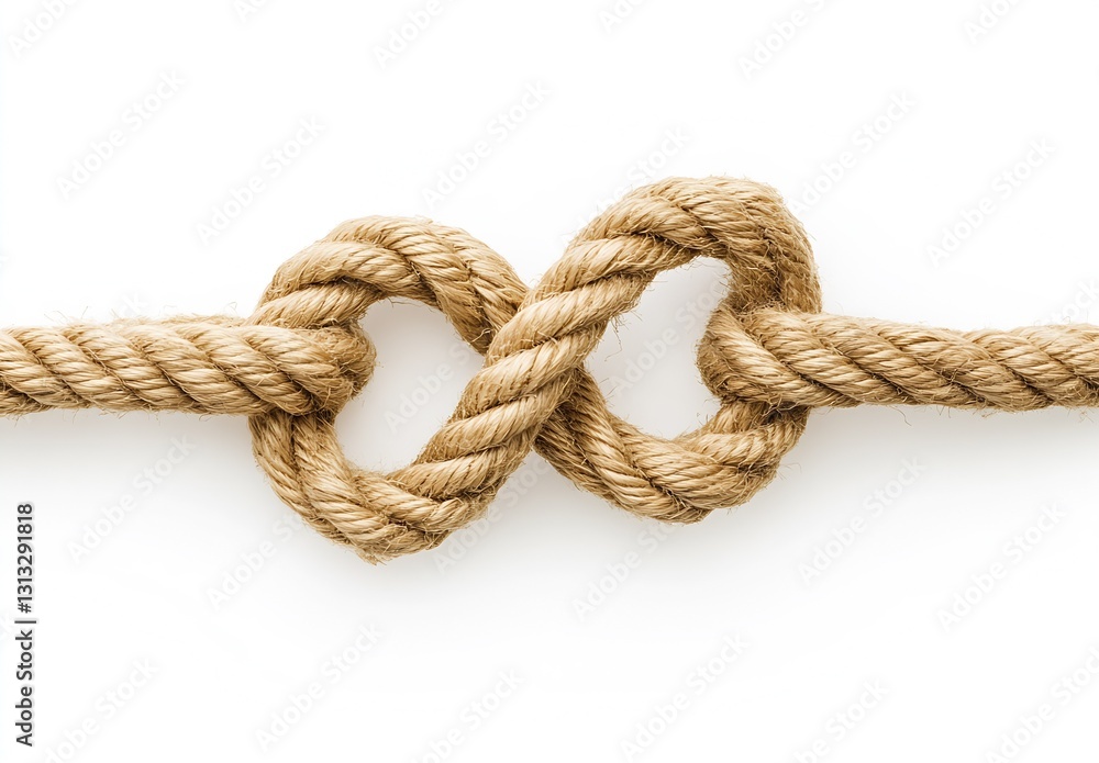 Closeup of a Secure Rope Knot Tied with Natural Fiber Rope on a White Background : Generative AI Closeup of a Secure Rope Knot Tied with Natural Fiber Rope on a White Background : Generative AI